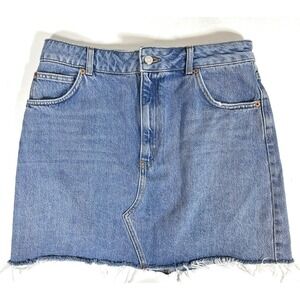 Topshop Women's Blue Denim Mini Skirt‎ Size US 10 Made From Jeans Raw Hem
